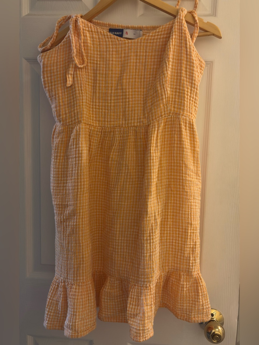 Old Navy orange gingham tie shoulder baby doll dress